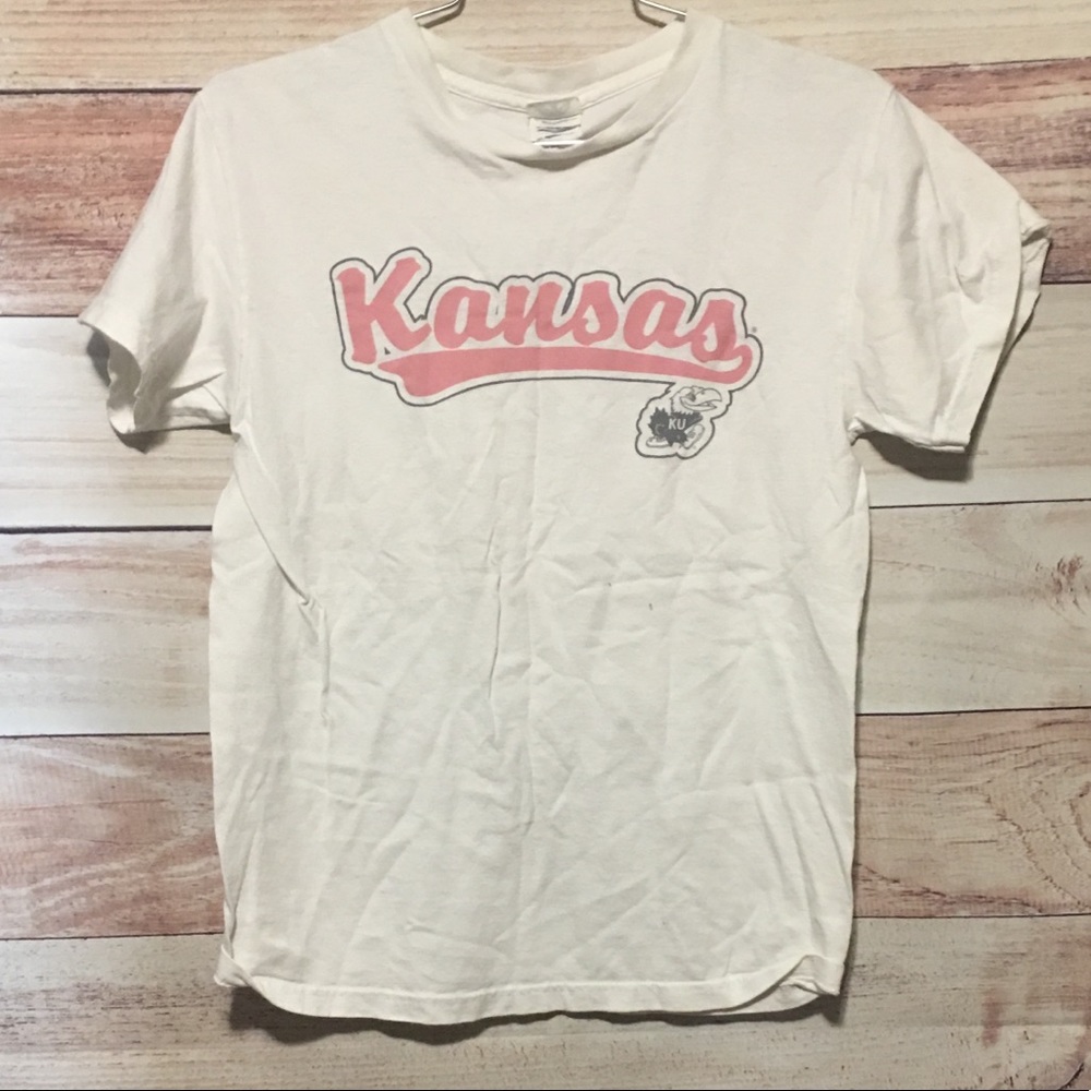 KU Kansas Jayhawks White/Pink/Gray TShirt
